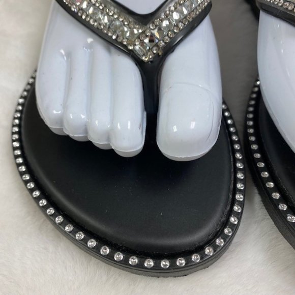 Gold Toe | Black Rhinestone Flip-Flop's Sandals, size 7/8 - Picture 3 of 9